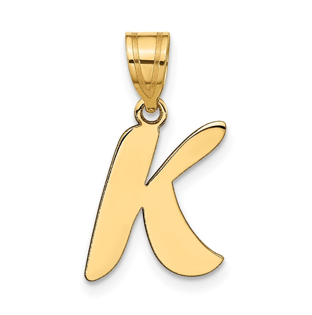 14K Yellow Gold Polished Script Letter K Initial Pendant