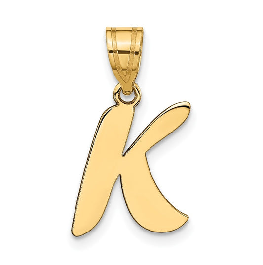 14K Yellow Gold Polished Script Letter K Initial Pendant