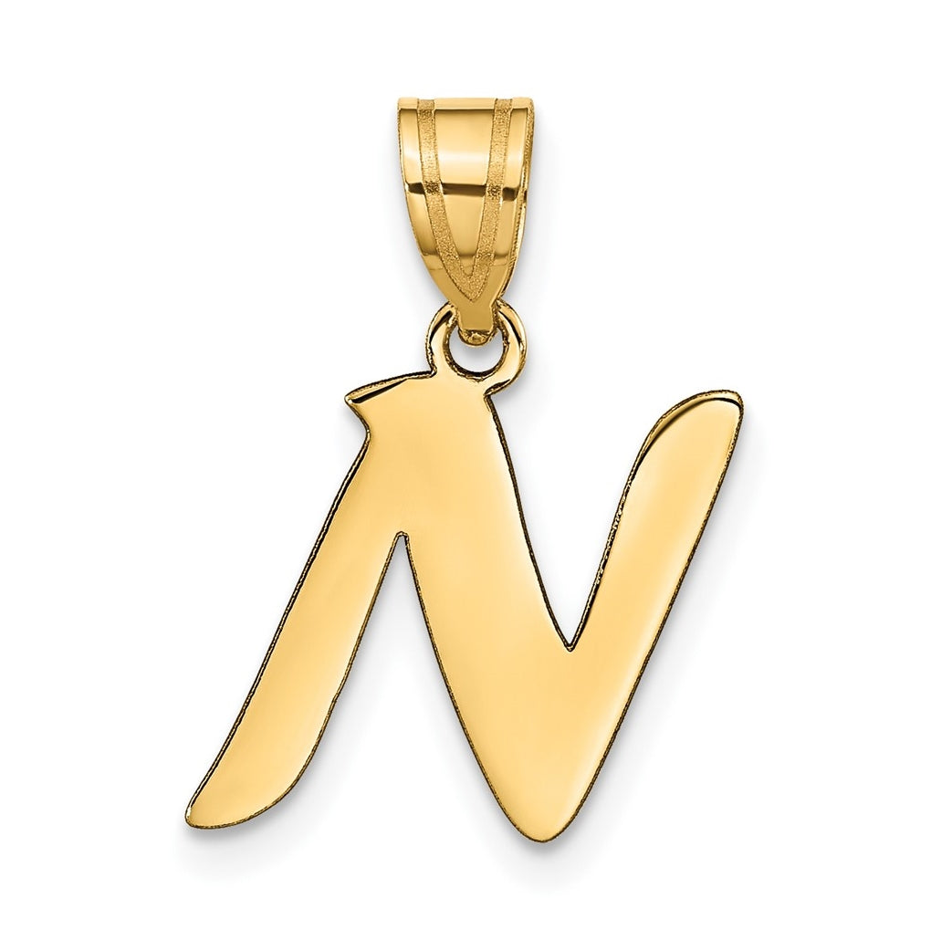14K Yellow Gold Polished Script Letter N Initial Pendant