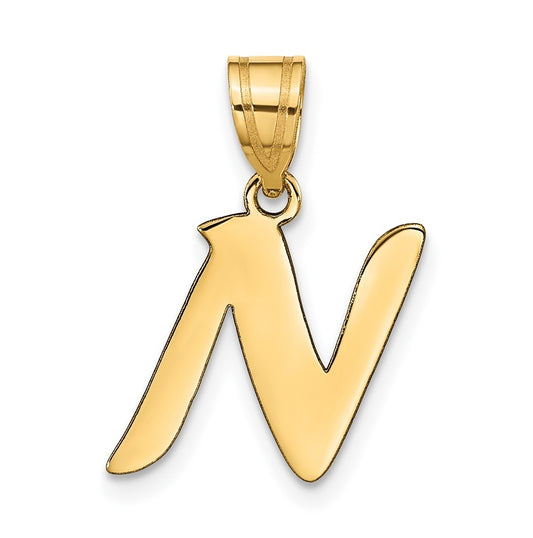 14K Yellow Gold Polished Script Letter N Initial Pendant