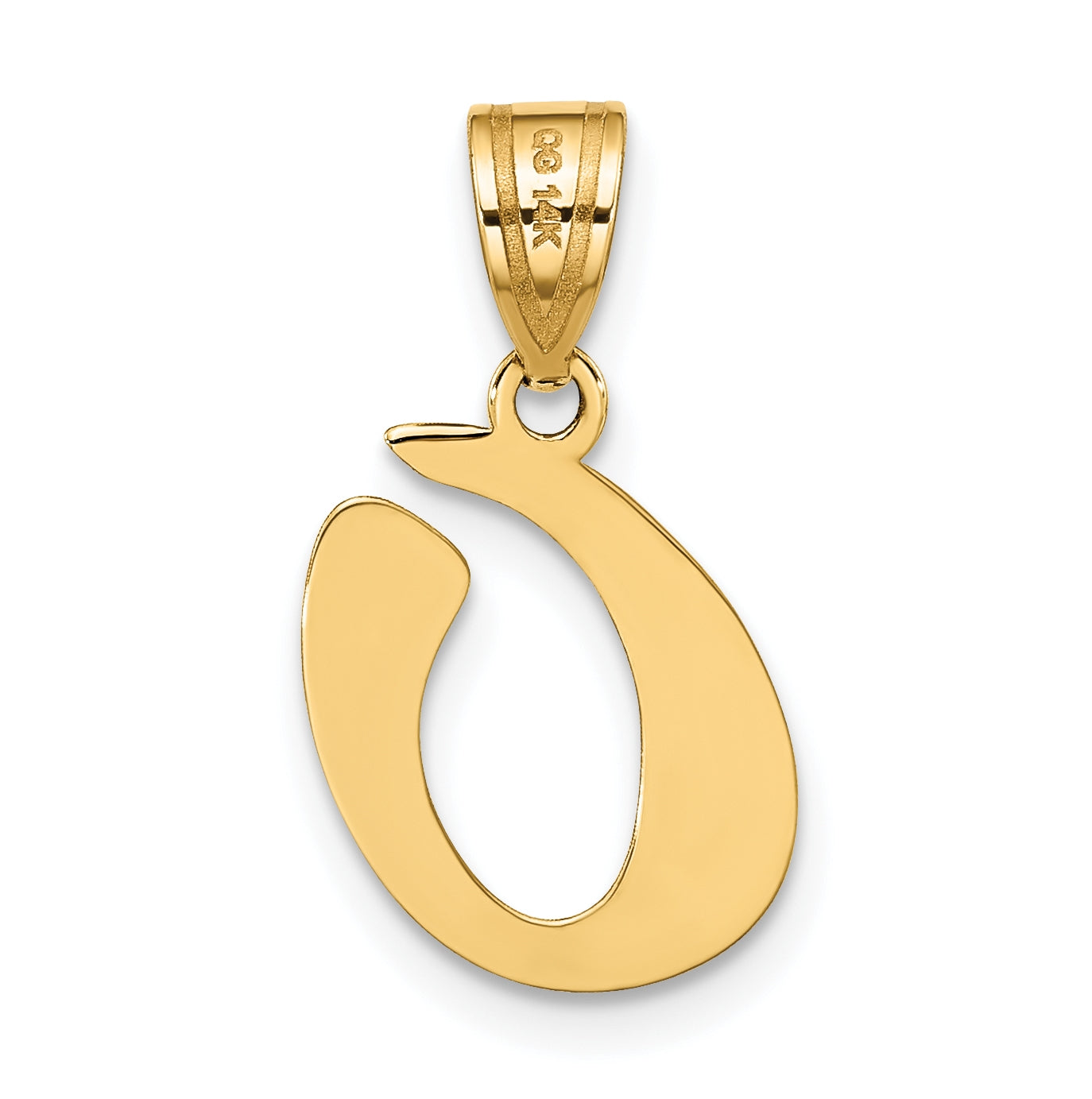 14K Yellow Gold Polished Script Letter O Initial Pendant