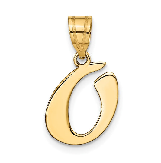 14K Yellow Gold Polished Script Letter O Initial Pendant