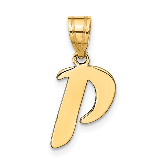 14K Yellow Gold Polished Script Letter P Initial Pendant