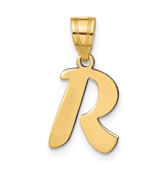 14K Yellow Gold Polished Script Letter R Initial Pendant