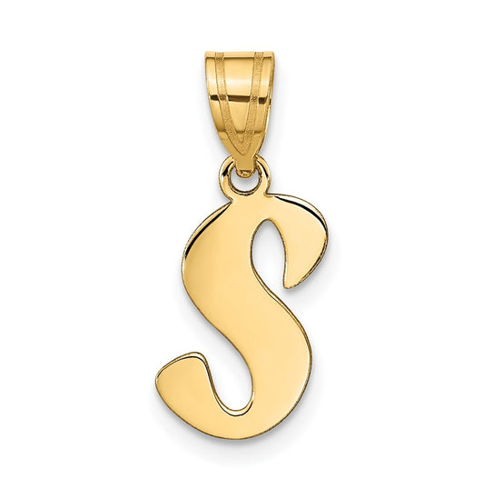 14K Yellow Gold Polished Script Letter S Initial Pendant