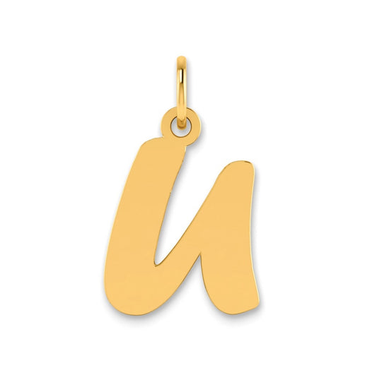 14K Yellow Gold Polished Script Letter U Initial Pendant