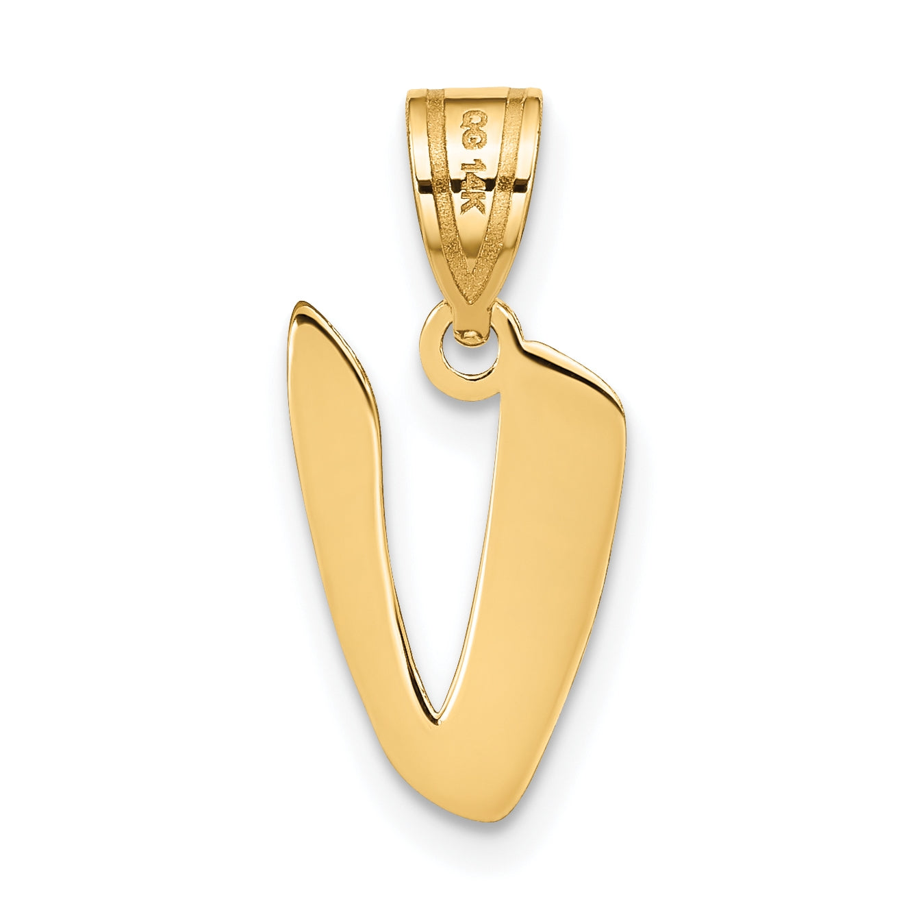 14K Yellow Gold Polished Script Letter V Initial Pendant