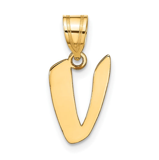 14K Yellow Gold Polished Script Letter V Initial Pendant