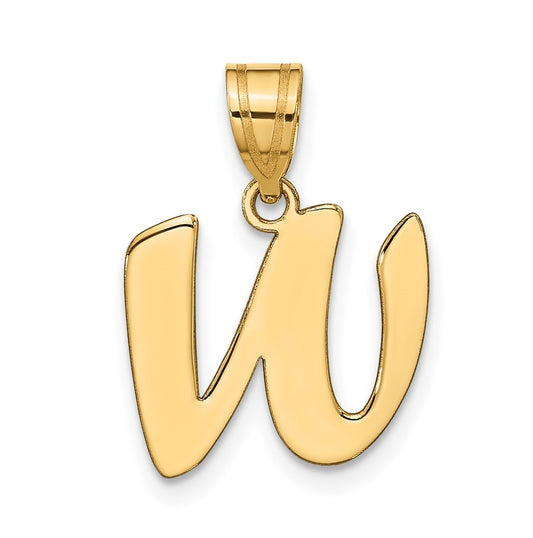 14K Yellow Gold Polished Script Letter W Initial Pendant