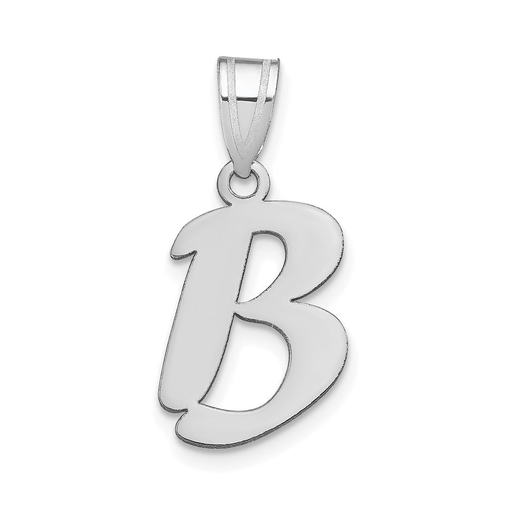 14K White Gold Polished Script Letter B Initial Pendant