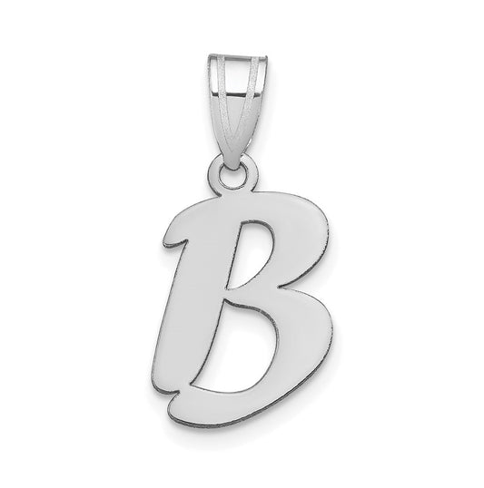 14K White Gold Polished Script Letter B Initial Pendant