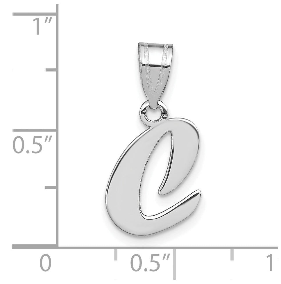 14K White Gold Polished Script Letter C Initial Pendant