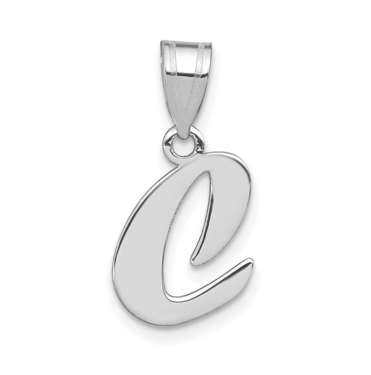 14K White Gold Polished Script Letter C Initial Pendant