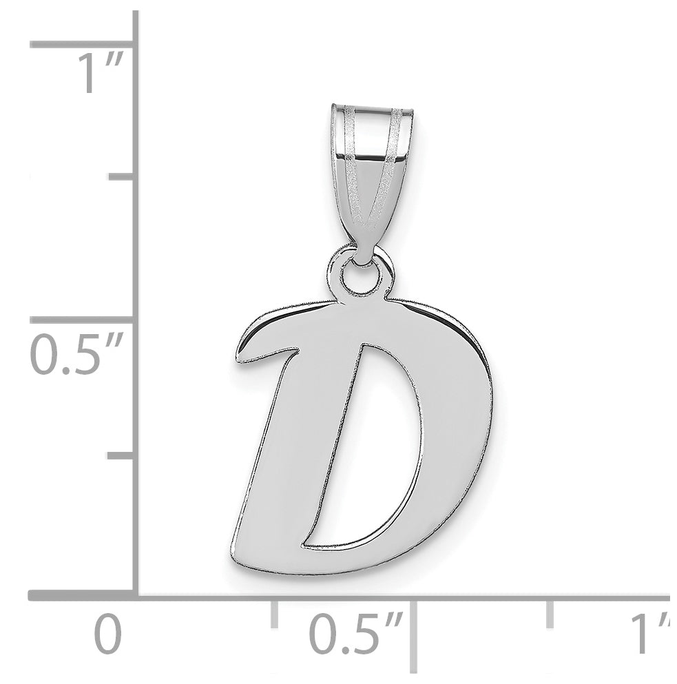 14K White Gold Polished Script Letter D Initial Pendant