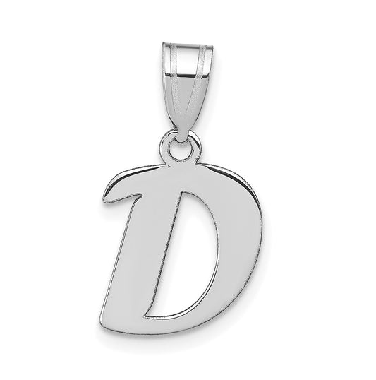 14K White Gold Polished Script Letter D Initial Pendant