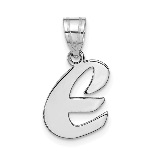 14K White Gold Polished Script Letter E Initial Pendant