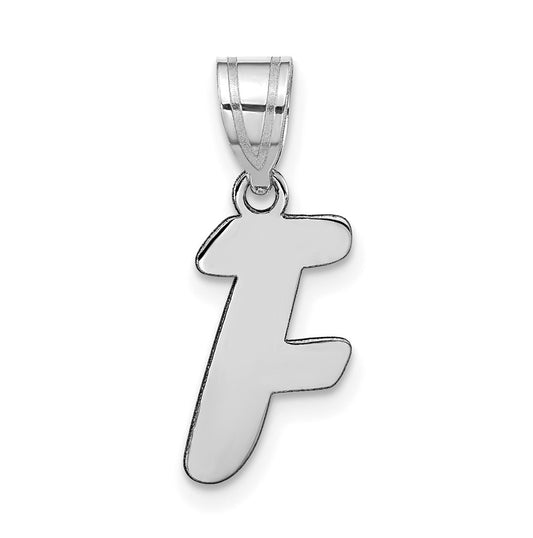 14K White Gold Polished Script Letter F Initial Pendant