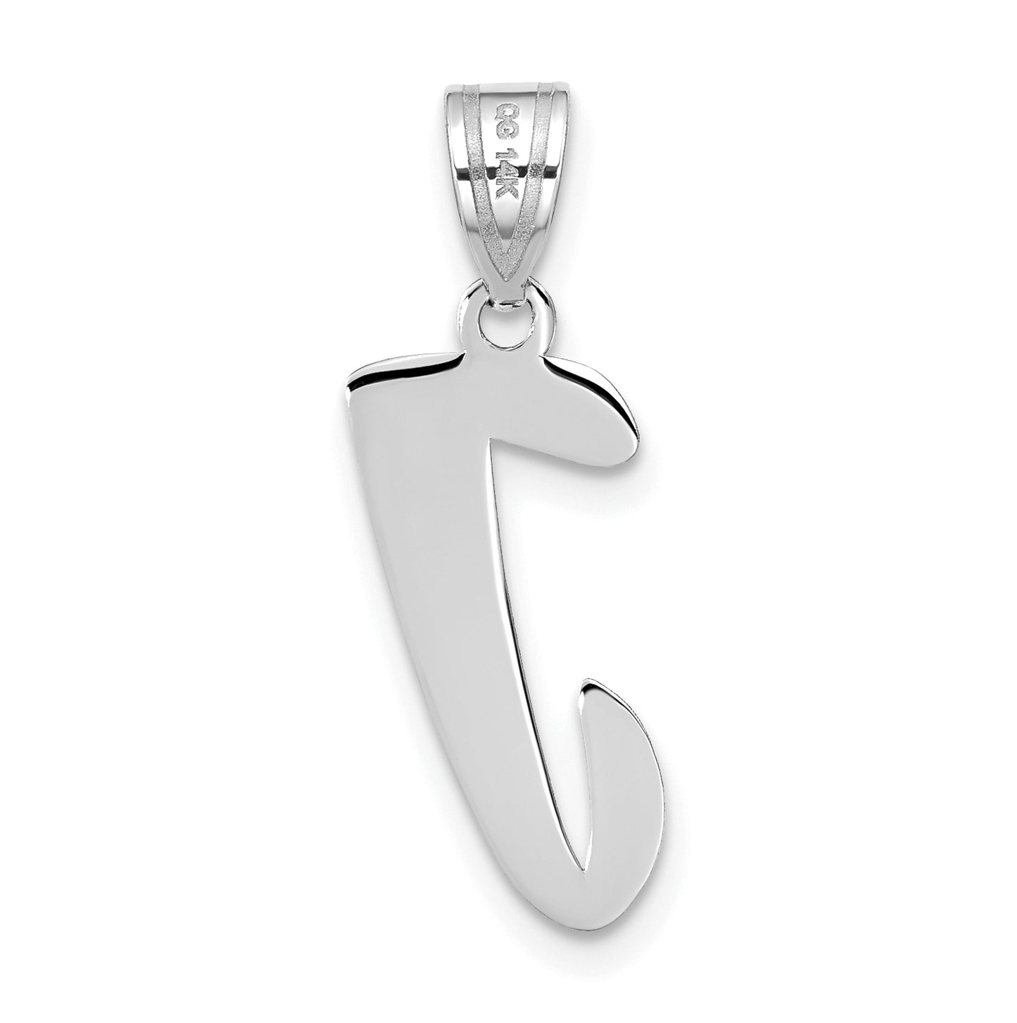 14K White Gold Polished Script Letter J Initial Pendant