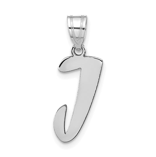 14K White Gold Polished Script Letter J Initial Pendant