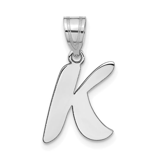 14K White Gold Polished Script Letter K Initial Pendant