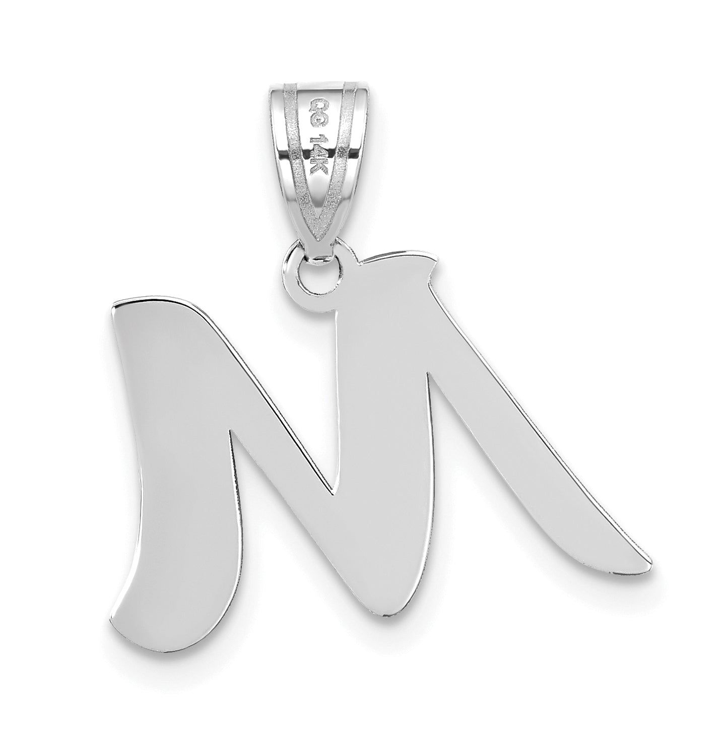 14K White Gold Polished Script Letter M Initial Pendant