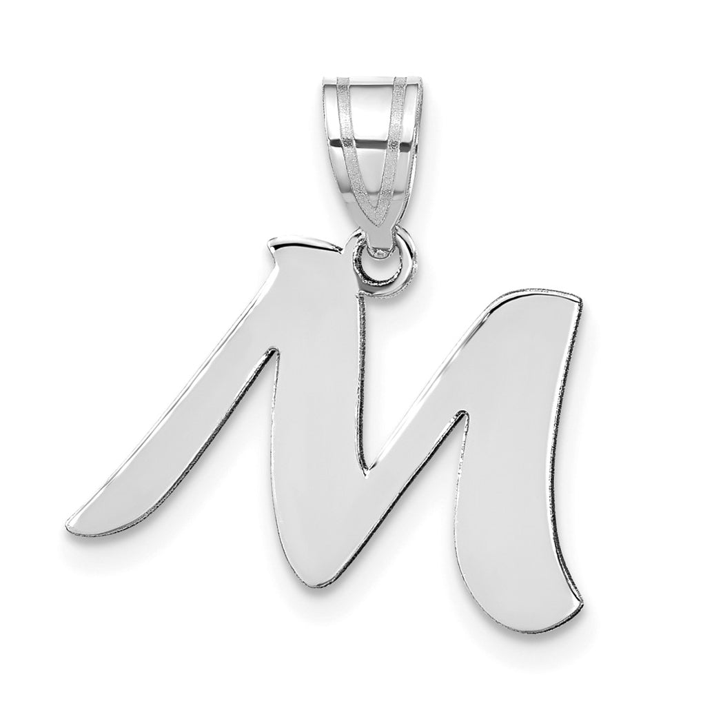 14K White Gold Polished Script Letter M Initial Pendant