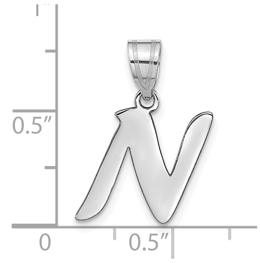 14K White Gold Polished Script Letter N Initial Pendant