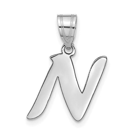 14K White Gold Polished Script Letter N Initial Pendant