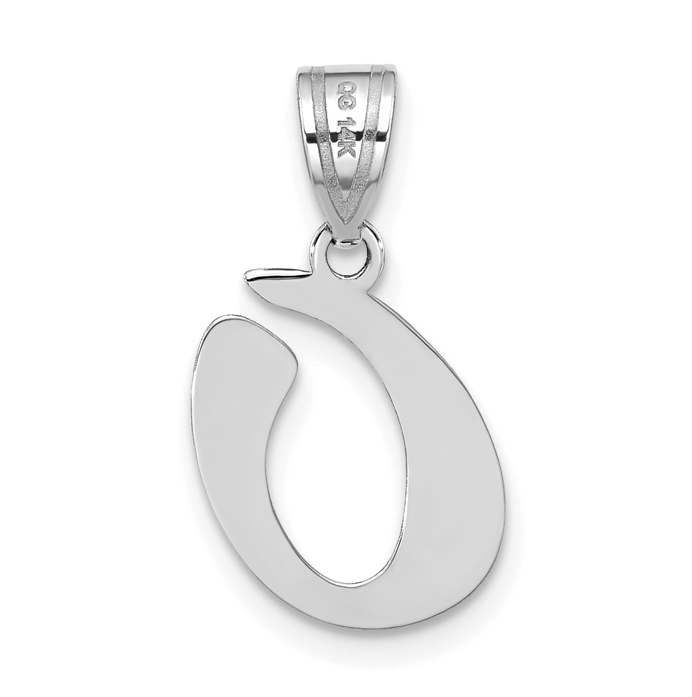 14K White Gold Polished Script Letter O Initial Pendant