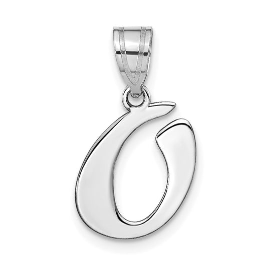 14K White Gold Polished Script Letter O Initial Pendant