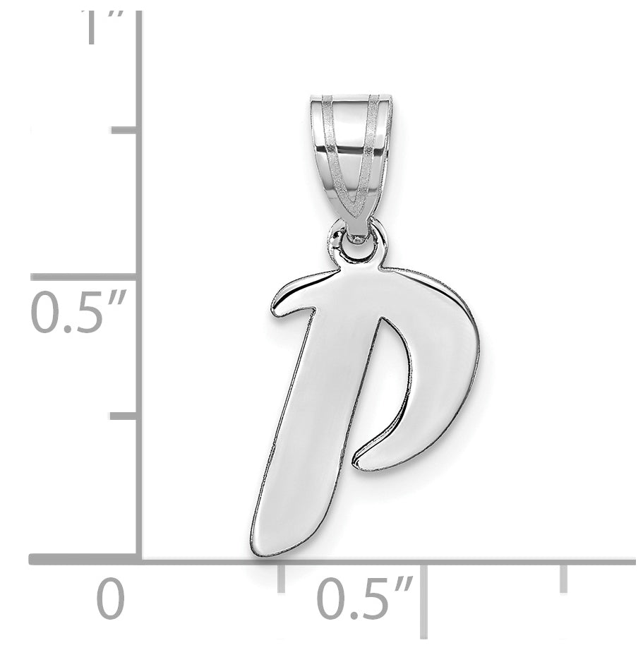 14K White Gold Polished Script Letter P Initial Pendant