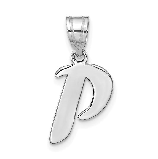 14K White Gold Polished Script Letter P Initial Pendant