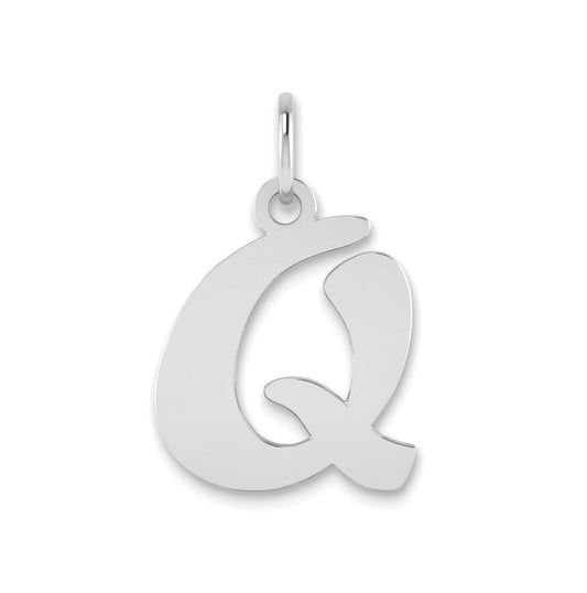 14K White Gold Polished Script Letter Q Initial Pendant