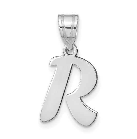 14K White Gold Polished Script Letter R Initial Pendant