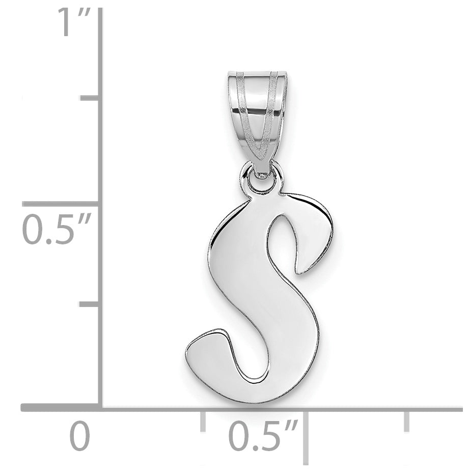 14K White Gold Polished Script Letter S Initial Pendant