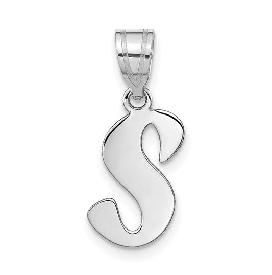 14K White Gold Polished Script Letter S Initial Pendant
