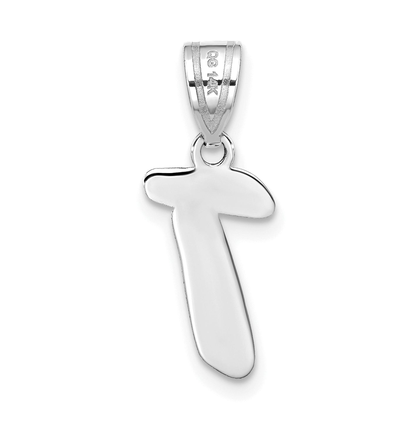 14K White Gold Polished Script Letter T Initial Pendant