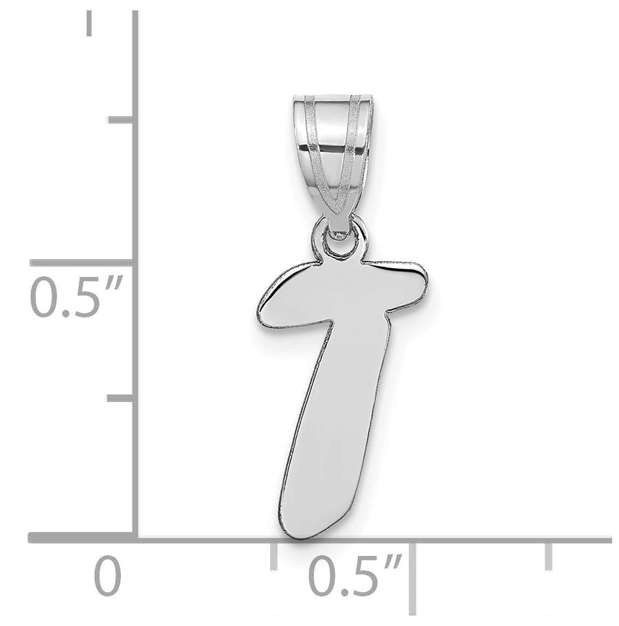 14K White Gold Polished Script Letter T Initial Pendant