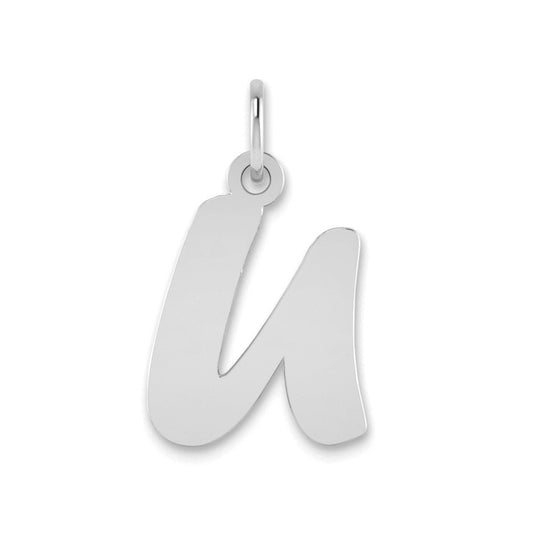 14K White Gold Polished Script Letter U Initial Pendant