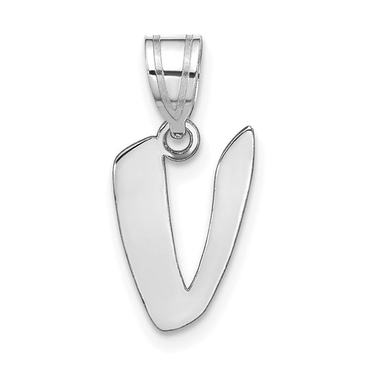 14K White Gold Polished Script Letter V Initial Pendant