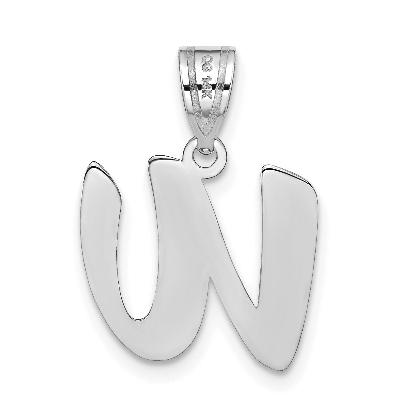 14K White Gold Polished Script Letter W Initial Pendant