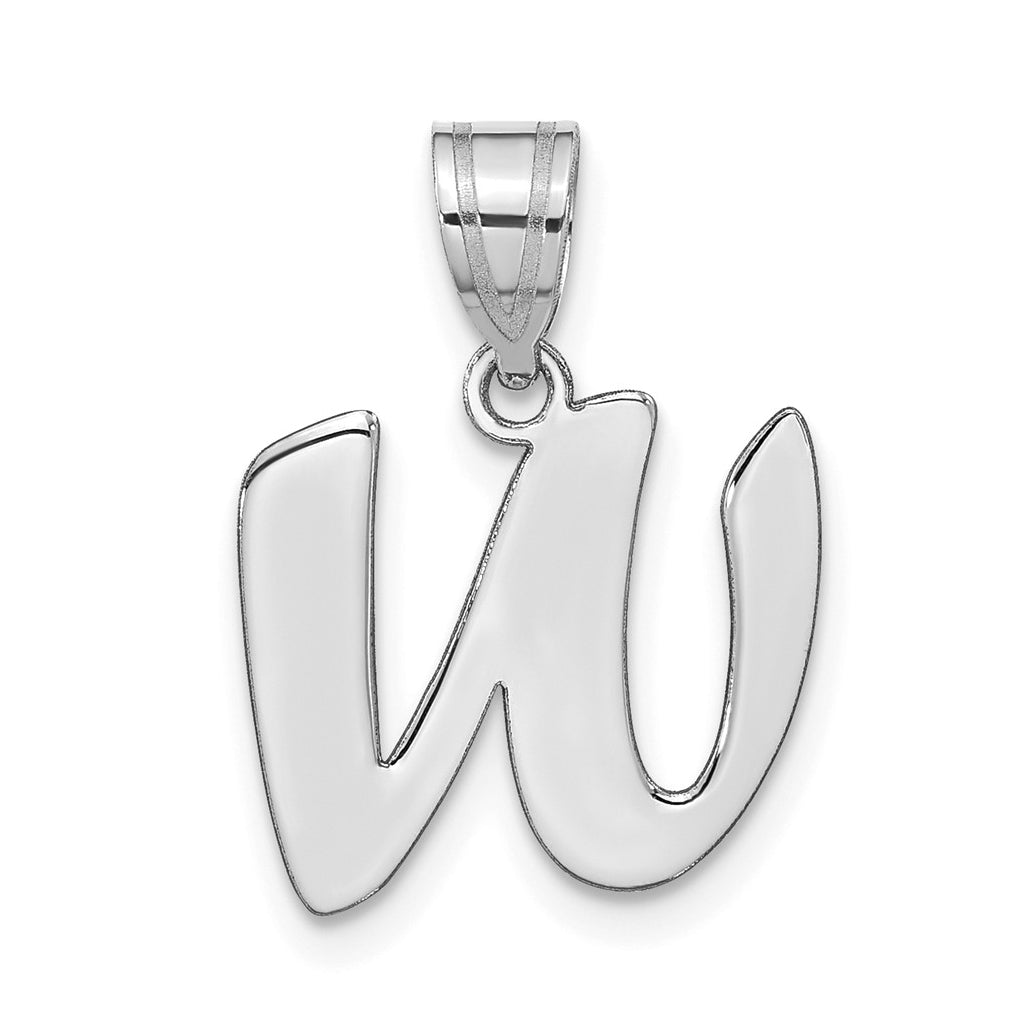 14K White Gold Polished Script Letter W Initial Pendant