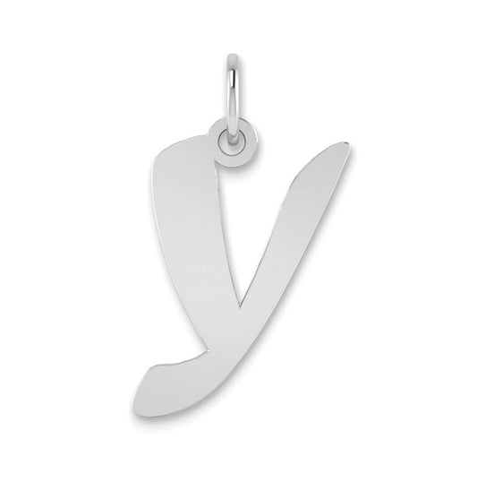 14K White Gold Polished Script Letter Y Initial Pendant