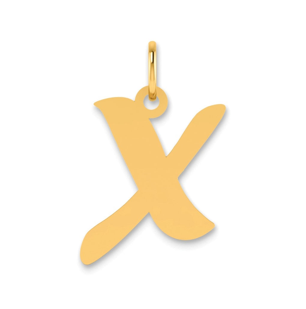 14K Yellow Gold Polished Script Letter X Initial Pendant