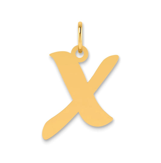 14K Yellow Gold Polished Script Letter X Initial Pendant