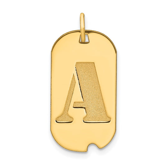 14K Yellow Gold Polished Letter A Initial Dog Tag Pendant