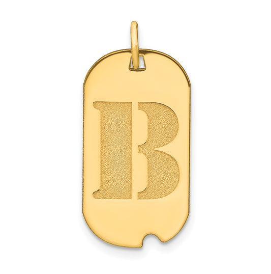 14K Yellow Gold Polished Letter B Initial Dog Tag Pendant