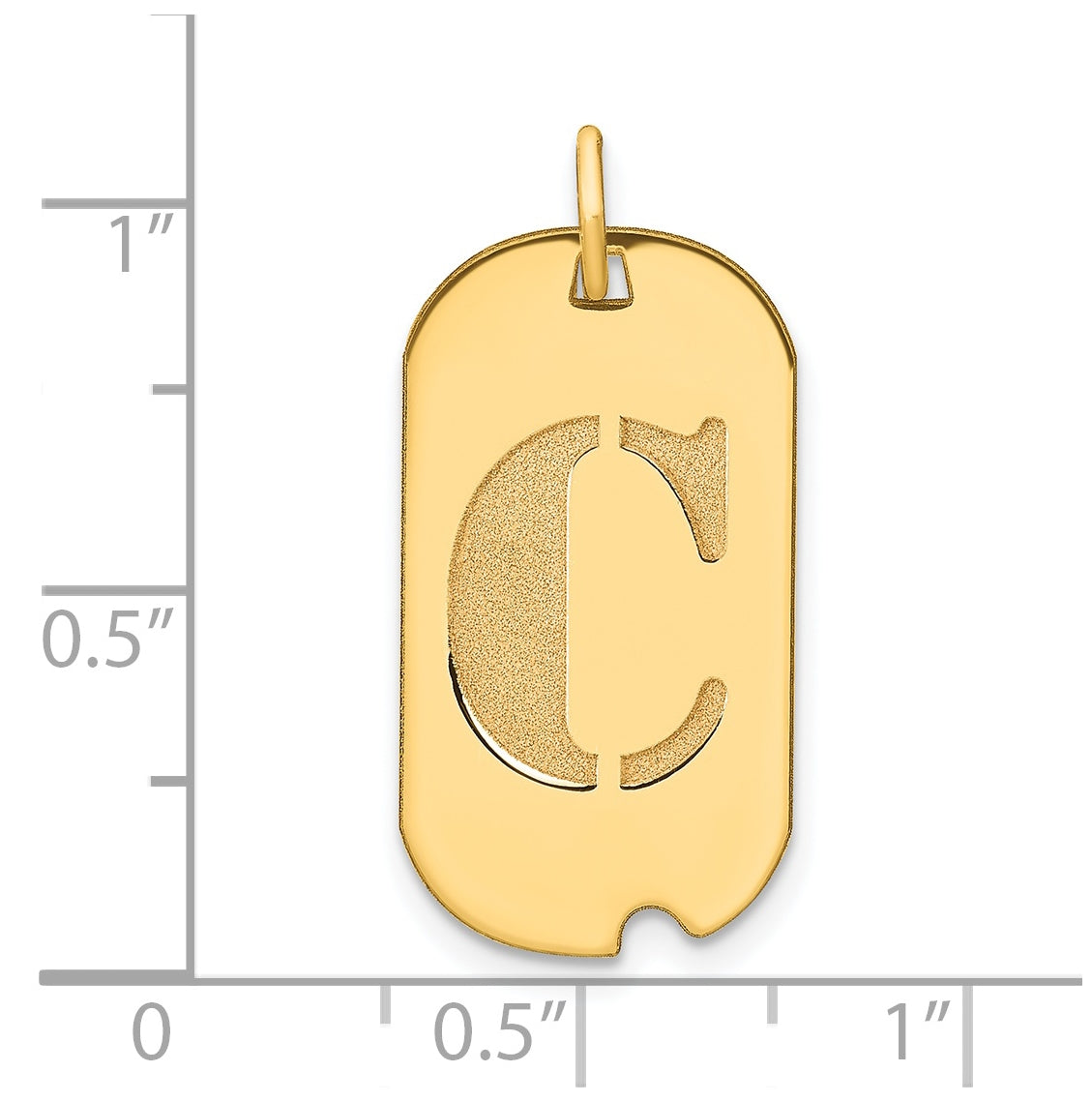 14K Yellow Gold Polished Letter C Initial Dog Tag Pendant