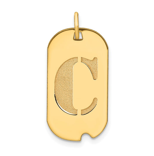 14K Yellow Gold Polished Letter C Initial Dog Tag Pendant