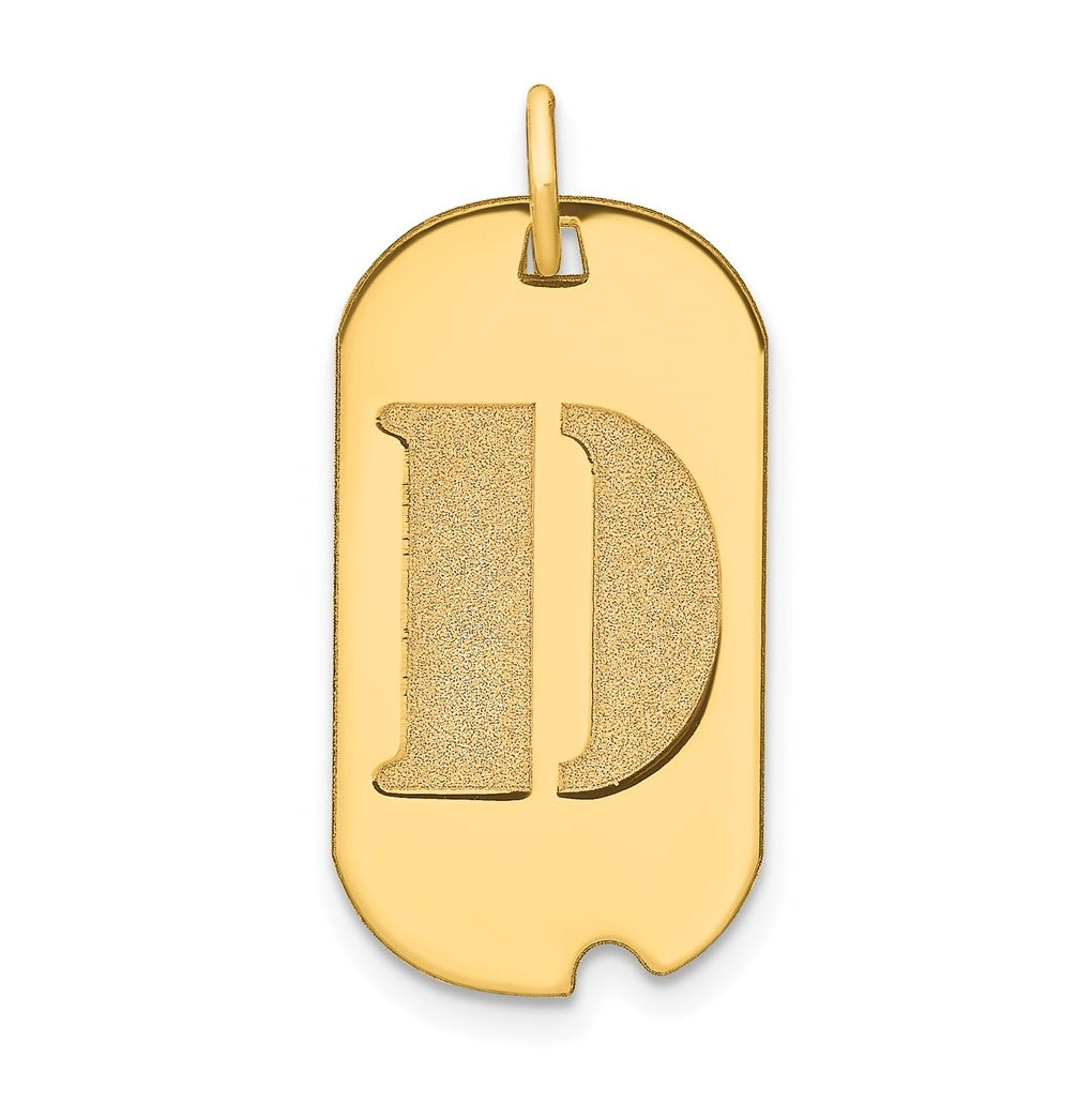 14K Yellow Gold Polished Letter D Initial Dog Tag Pendant